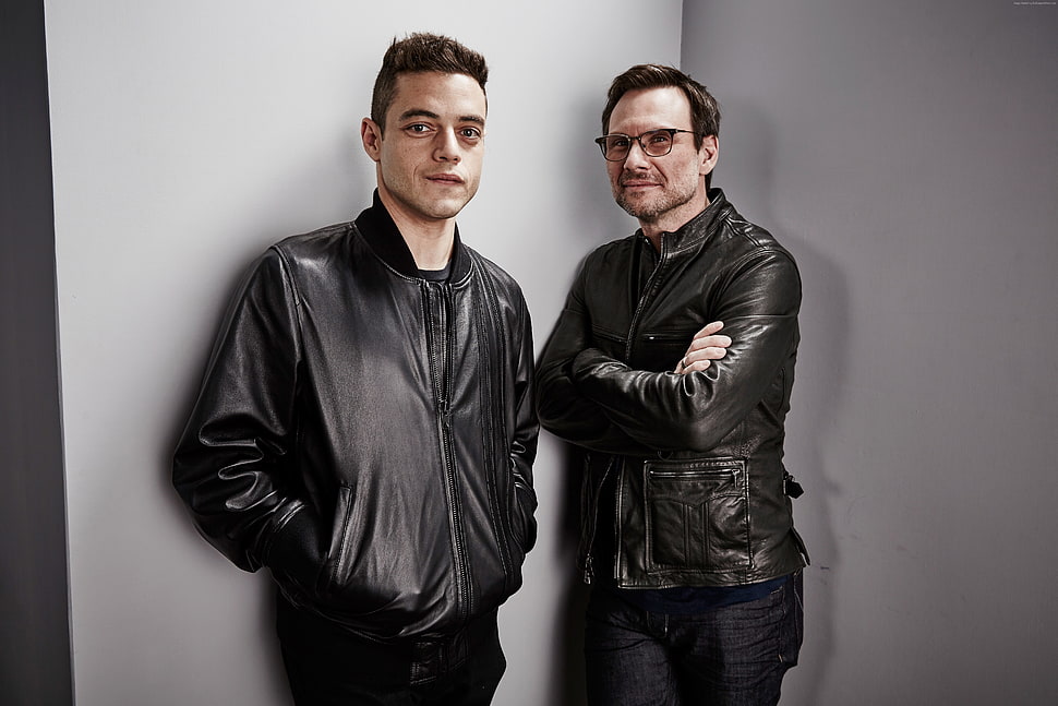 two men in black leather jackets HD wallpaper