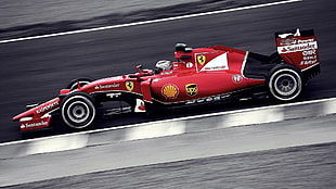 red racing car, SF15 T, Ferrari F1, selective coloring, race cars