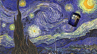 The Starry Night painting, Doctor Who, TARDIS HD wallpaper