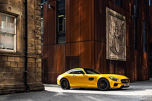 yellow Mercedes-Benz SLS AMG, car, Mercedes-AMG GT, vehicle, yellow cars HD wallpaper