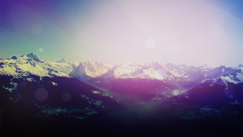 snow-covered mountains, artwork, digital art, mountains, sunlight HD wallpaper