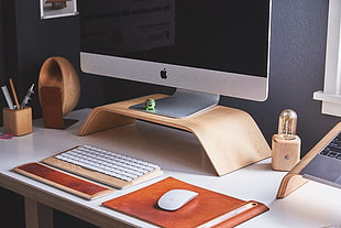 wood, desk, laptop, office