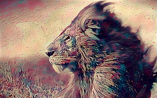 multicolored lion painting, lion, animals, wildlife, 绘画