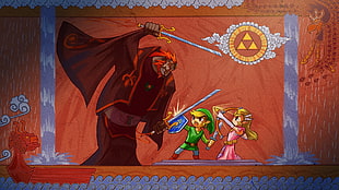 Zelda illustration, The Legend of Zelda, Link, Zelda, Triforce