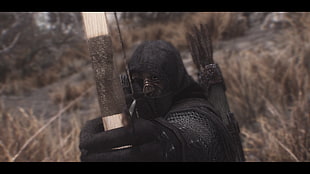 man in black mask and hoodie with bow and arrows, The Elder Scrolls V: Skyrim