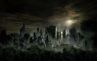 city illustration, city, cityscape, apocalyptic, ruin