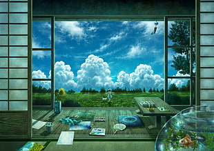 classic Japanese house painting, anime, landscape HD wallpaper