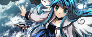 blue haired female anime character