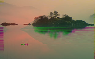 photo of isle, glitch art, dark, forest, digital art HD wallpaper