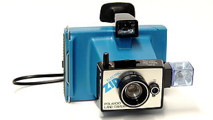 blue Polaroid land camera, camera, Polaroid, technology, 1975 (year)