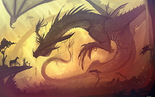 gray dragon drawing, dragon, fantasy art, medieval