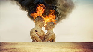 burned statues illustration, burning, Burning Man, statue