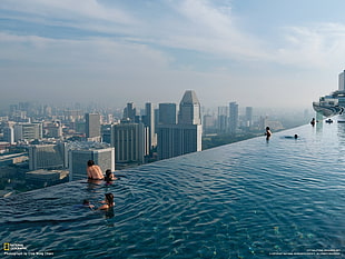 top-roof pool, cityscape, swimming pool, rooftops, Singapore