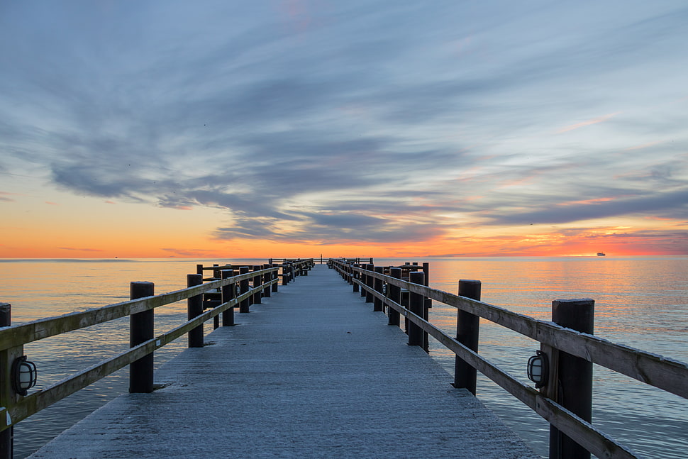 black dock during sunset HD wallpaper