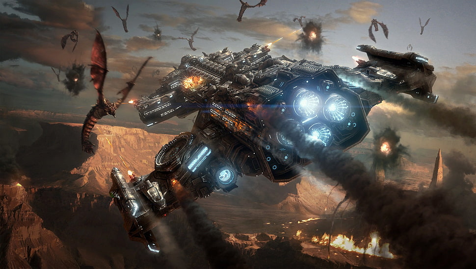 gray and black spaceship digital wallpaper, artwork, Starcraft II HD wallpaper