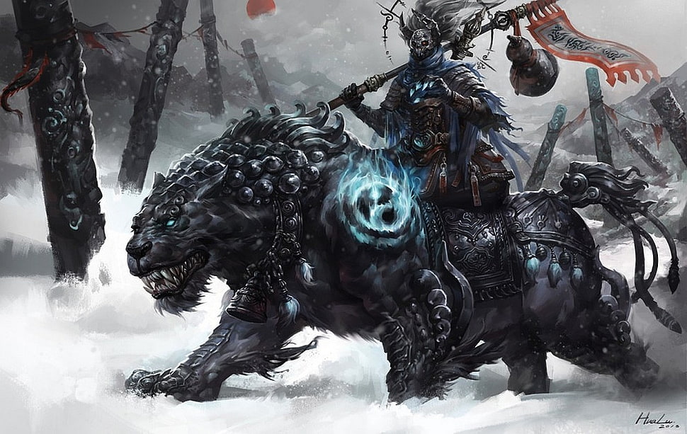 monster bear fan art, warrior, artwork, armor, sword HD wallpaper