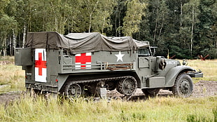 gray military truck, military, half track, trucks, vehicle HD wallpaper
