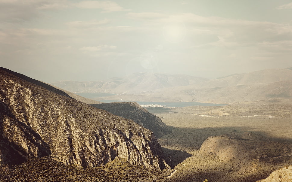 high angle photo of mountain HD wallpaper