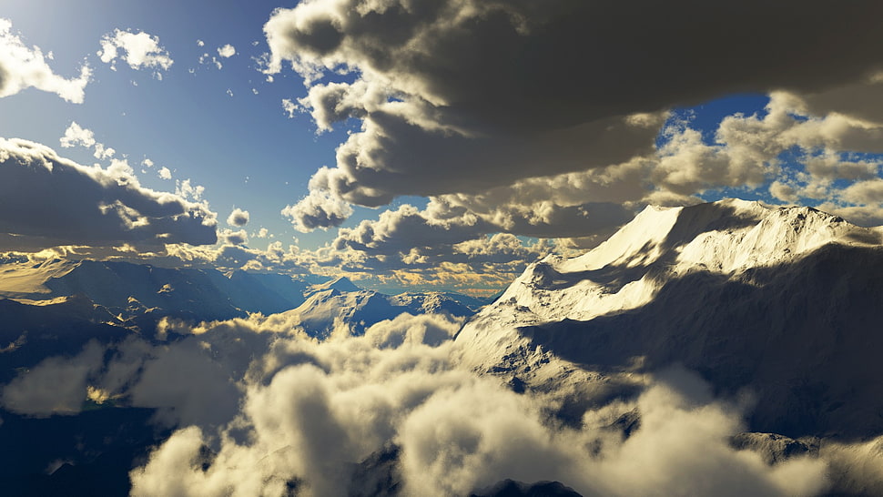 cumulus clouds, clouds, mountains, landscape, nature HD wallpaper