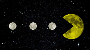 moon illustration, Pac-Man , yellow, space, Moon