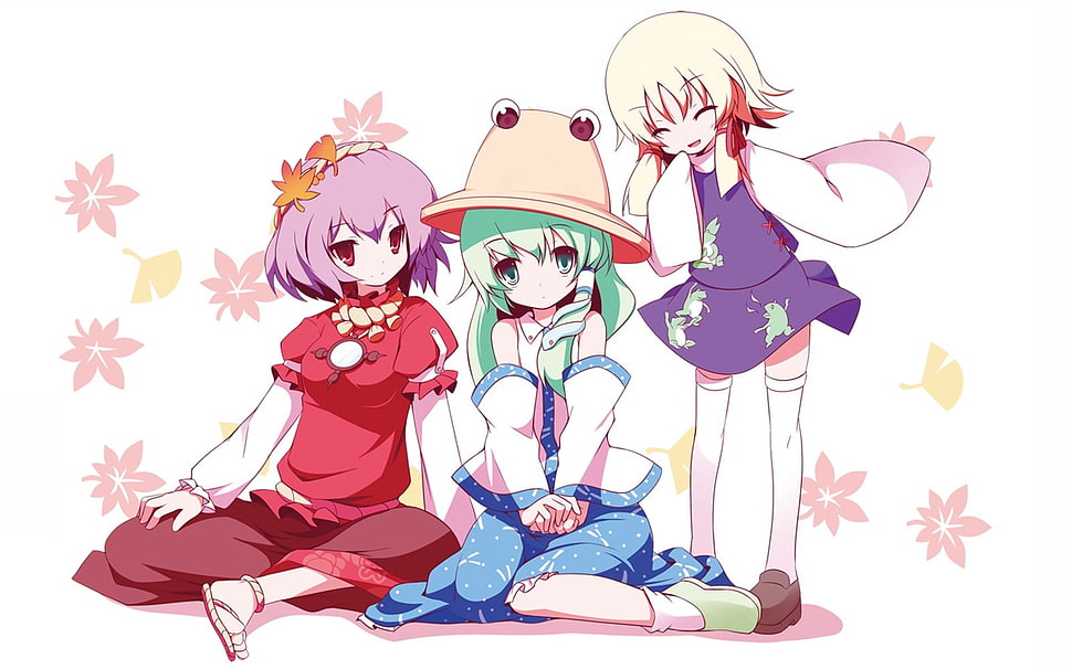 three female anime characters HD wallpaper