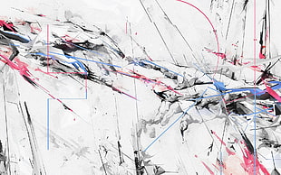 black, white, and red abstract painting