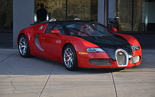 red and black Bugatti sports coupe, vehicle