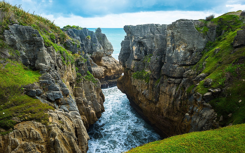 valley during daytime, landscape, sea, nature, Pancake Rocks HD wallpaper