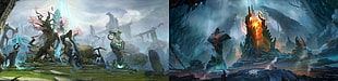 white and black abstract painting, video games, Dota 2, collage