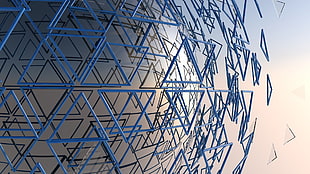 blue triangle abstract digital wallpaper, 3D, sphere, digital art, abstract
