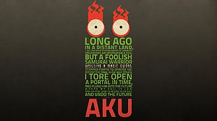 green and red text on black background, Samurai Jack, typography, gray background