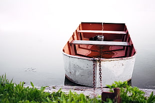 red and white motor boat, boat, minimalism HD wallpaper