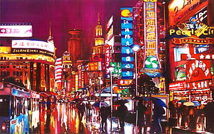 cityscape painting, painting, city, Shanghai HD wallpaper