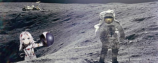 astronaut walking on moon, space, Denpa Onna To Seishun Otoko, Hoshimiya Yashiro HD wallpaper