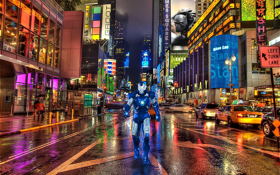 Iron Man illustration, Iron Man, New York City, Times Square, Marvel Comics HD wallpaper