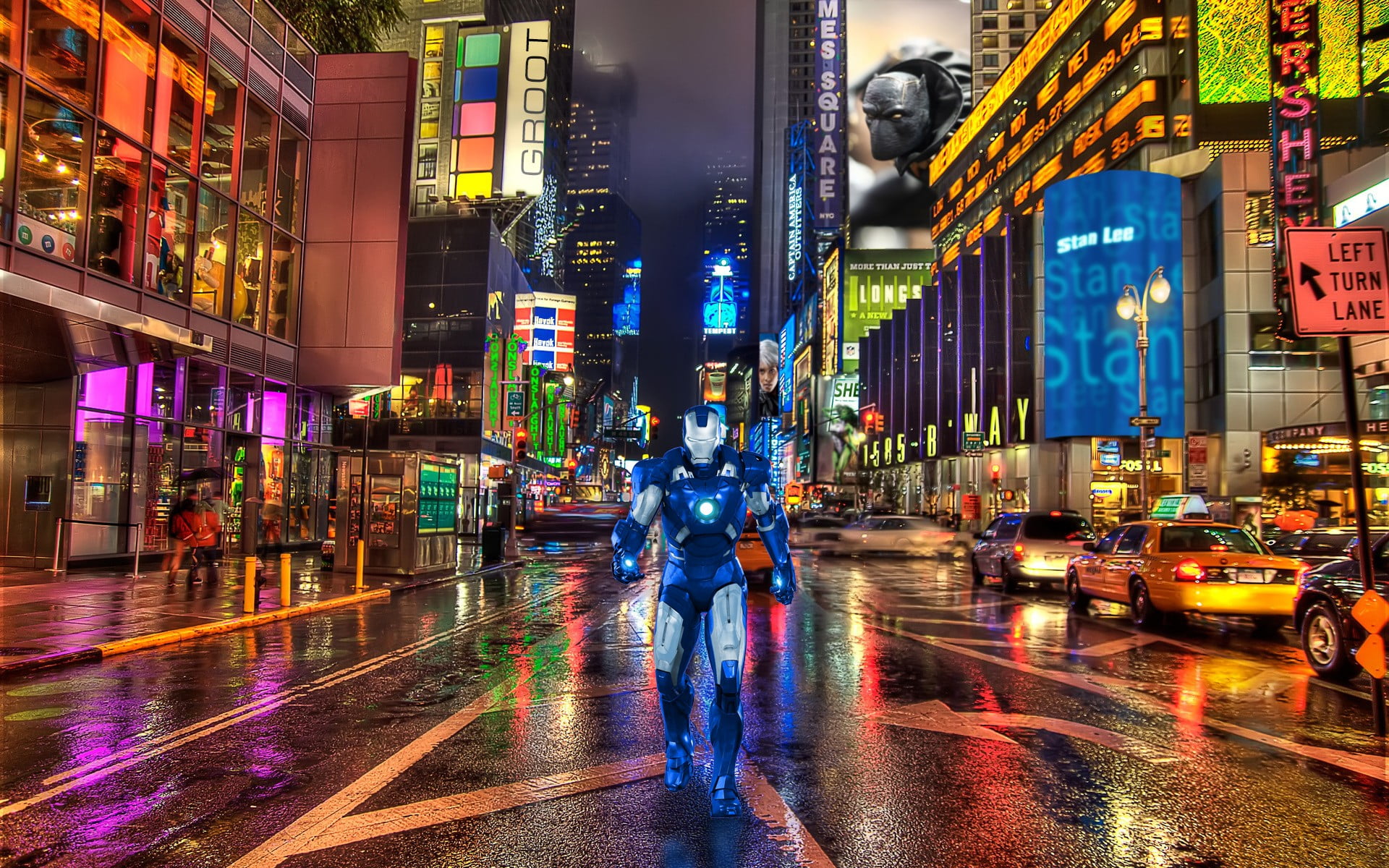 Iron Man illustration, Iron Man, New York City, Times Square, Marvel Comics
