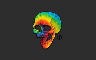 blue and multicolored skull wallpaper, skull, bones, artwork, humor