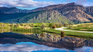 body of water and green mountain, landscape, mountains, nature, New Zealand