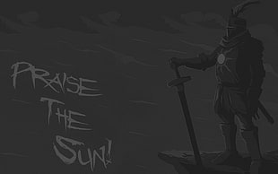 knight graphic praise the sun-printed illustration, Dark Souls, Solaire, gray, video games