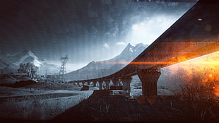 gray concrete bridge, Battlefield, railway, video games