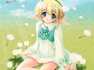 blonde-haired female elf anime character HD wallpaper