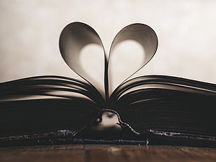 opened book page forming heart