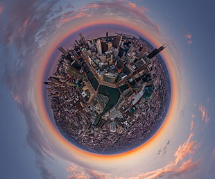 fish-eye photo of city, Chicago, panoramic sphere HD wallpaper