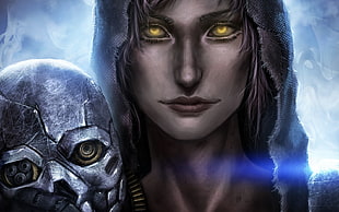 woman wearing gray hoodie game digital wallpaper