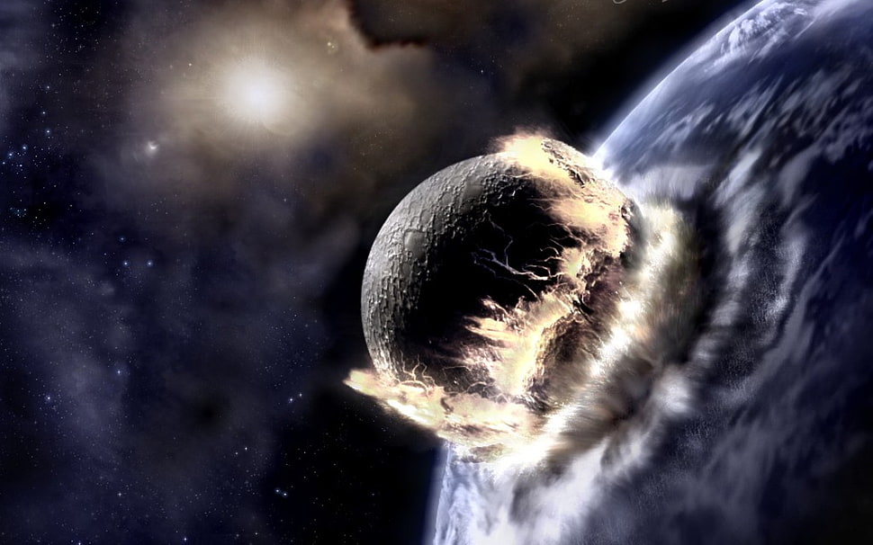 two planets colliding wallpaper, photo manipulation HD wallpaper