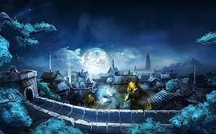 village with wall digital wallpaper, Trine, video games, fantasy art, Chinese architecture
