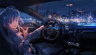 girl inside vehicle digital wallpaper