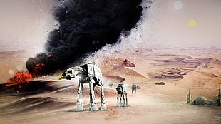 gray robot movie still, Star Wars, Star Wars: The Force Awakens, AT-AT HD wallpaper