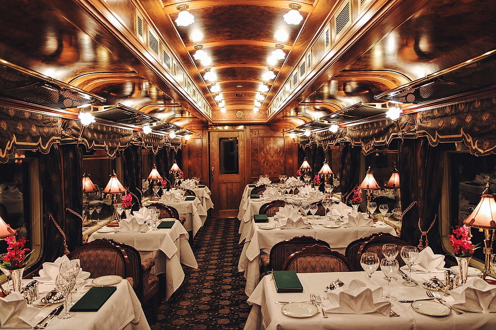 brown wooden framed wall decor, interior, train, interior design, restaurant HD wallpaper