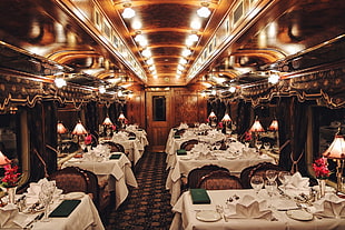 brown wooden framed wall decor, interior, train, interior design, restaurant